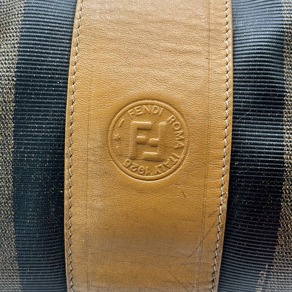 Fendi 1925 Pequin Boston Brown Tan Stripe Vintage Leather Handle Satchel Bag - Picture 3 of 16